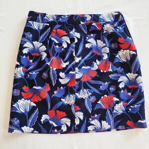 J.Crew Boho Floral A-Line Mini Skirt Size 0 Navy Red White Cotton